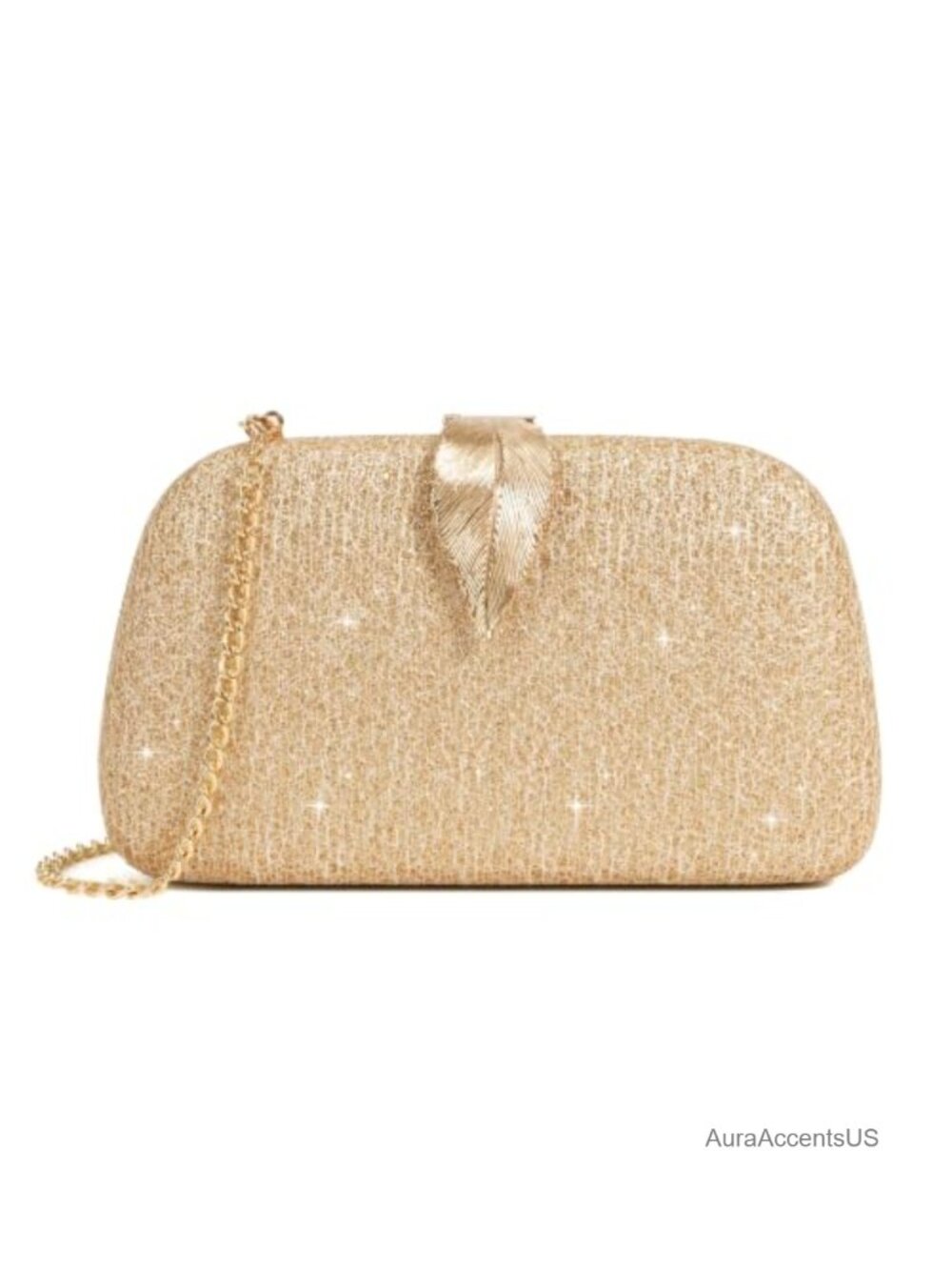 Suede Evening Clutch Purse Gold Leaves Clasp Wedding Party Bag